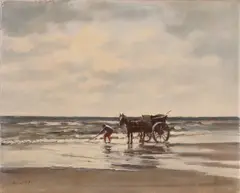 Aarnout van Gilst, Schelpenvisser op strand, Olieverf op linnen