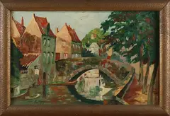 M. Bindoin, Stadsgezicht met kanaal, 1932, Olieverf op linnen