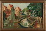M. Bindoin, Stadsgezicht met kanaal, 1932, Olieverf op linnen