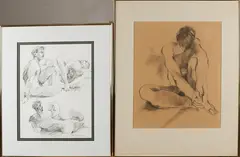 H. Euverman, 2x Naakt compositie, Tekeningen op papier