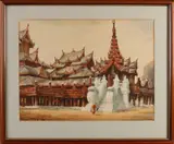 Kyaw Maung, The golden monastry, Aquarel op papier