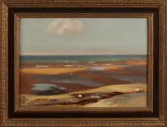 Impressionistisch strandgezicht met branding by Monogram H.B., Olieverf op linnen, sold Apr 2020