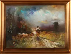 L. Alrnày, Ruiter in landschap, Olieverf op linnen