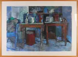 Kees Hak, Stilleven met tafels, 2001, Gouache op papier