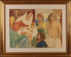 Religieuze figuren voorstelling by H. van Meegeren, Aquarel op papier, sold Apr 2020