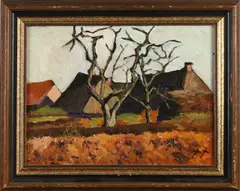 Jan Kruijsen, Boerderij bij bomen, Olieverf op paneel