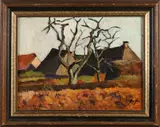 Jan Kruijsen, Boerderij bij bomen, Olieverf op paneel