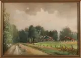 J.D. Hinrichs, Twentse boerderij naast zandpad Aamsveen, Pastel op papier