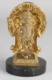 Antiek verguld bronzen beeld, Officier, Officier op zwart marmeren basement