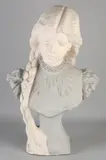 Groot gipsen Jugendstil-stijl borstbeeld, Meisje met paardenstaart, Groot gipsen Jugendstil-stijl borstbeeld