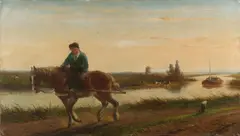 A.J. van Prooijen, Jongen te paard trekt trekschuit, Olieverf op linnen