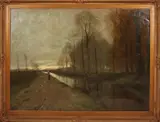 Arnold Marc Gorter, Riviergezicht bij zonsondergang, Olieverf op linnen