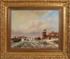 Anton Karssen, Romantisch Hollands wintergezicht, Olieverf op linnen