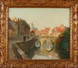 W.A. Knip, Grachtgezicht Brugge, Olieverf op linnen