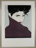 Patrick Nagel, Dame met regenjas, Lithografie op papier