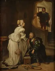 Theodor Pixis, Antiek interieur met figuren, Olieverf op linnen