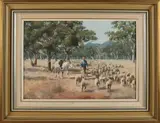 James Holmyard, Australisch landschap met schapen, Olieverf op paneel