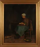 Eduard Schalbroeck, Boerenvrouw in interieur, Olieverf op linnen
