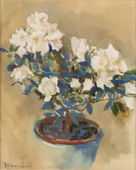 Lies Arntzenius, Bloempot met rozenstruik, Gouache op papier