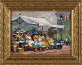 Fons Verstraeten, Bloemenmarkt, Olieverf op paneel