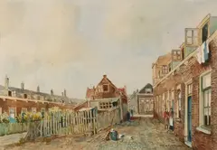 Herman Paradies, Gedempte Maaskant Schiedam, Aquarel op papier