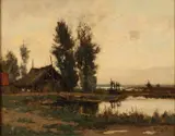Poldergezicht met boederij, figuur en sluisjes by Arie Johannes Zwart, Olieverf op linnen, sold Jan 2020