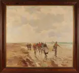 Bruno Jüttner, Vissersvolk op strand, Olieverf op linnen