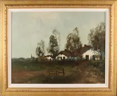 Simon Kramer, Gezicht op boerderij, Olieverf op linnen