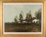Simon Kramer, Gezicht op boerderij, Olieverf op linnen