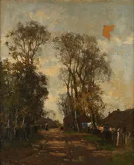 Carel Lodewijk  Dake, Zandpad met boerderij, Olieverf op karton
