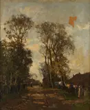 Carel Lodewijk  Dake, Zandpad met boerderij, Olieverf op karton