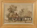 Arend Jan van Driesten, Boerderij tussen de bomen, Aquarel op papier