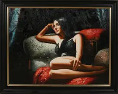 M. Vernet, Dame op sofa, Olieverf op linnen