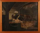 Frans Boers, Stal met koeien, Olieverf op linnen