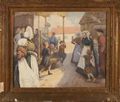 W.E. Fitch, Hollandse kermis met carousel, 1910, Aquarel op papier