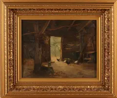 Stal met kippen by J.H. Kaemmerer, Olieverf op linnen, sold Jan 2020