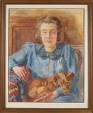 Barbara Elisabeth van Houten, Vrouw met teckel, Aquarel op papier
