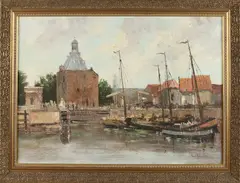F. R. Dozeman, Haven van Enkhuizen, Olieverf op linnen