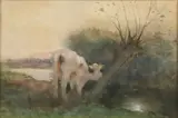 H.A. van Ingen, Koe bij knotwilg aan slootkant, Aquarel op papier