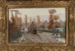 E. Boulle, Rivierlandschap met wasvrouwen, Olieverf op linnen