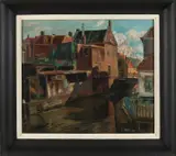 Tjomme de Vries, Stadsgezicht Utrecht 1944, Olieverf op linnen