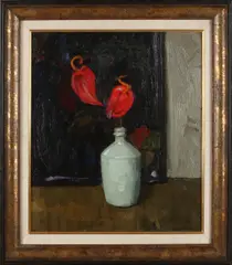 G. van Duffelen, Flamingoplant in vaas, Olieverf op linnen
