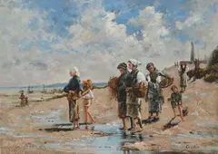 Strandgezicht met vissersvolk by L. v.d. Poll, Olieverf op paneel, sold Jan 2020