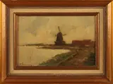 H. Gunneweg?, Hollands landschap met windmolen, Olieverf op paneel