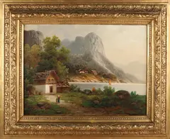 A. Fürstmann, Bergmeer met huis, Olieverf op linnen