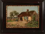 Louis Stutterheim, Boeren huisje met strodak, Olieverf op paneel