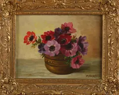 Wilhelmus Raaphorst, Pot met bloemen, Olieverf op paneel