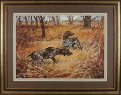 John Paley, Jachthonden aan het spoorzoeken, Gouache op papier