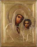 19e Eeuws Russisch ikoon, Maria met kindje Jezus