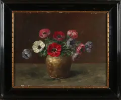E. van der Ven, Vaas met anemonen, Olieverf op linnen